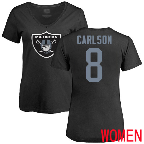 Oakland Raiders Black Women Daniel Carlson Name and Number Logo NFL Football #8 T Shirt